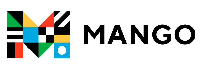 Multicolored M and the word "mango"