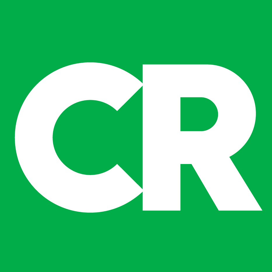 The letters c and r in white on a green background